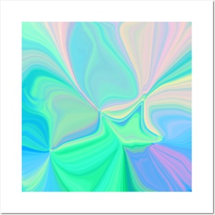 Abstract Holographic Neon Fluorescent Swirls Posters and Art